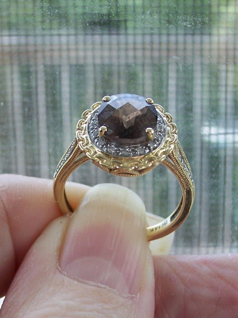 14K Yellow Gold Smoky Quartz & Diamond Halo Ring Women's Size 7 - Picture 7 of 12